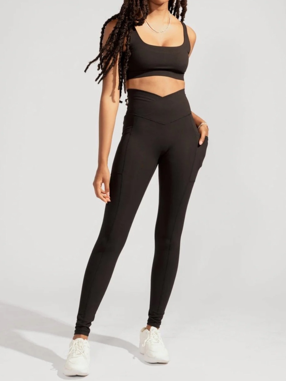 Popflex Black CrissCross Hourglass Leggings with Pockets NWT